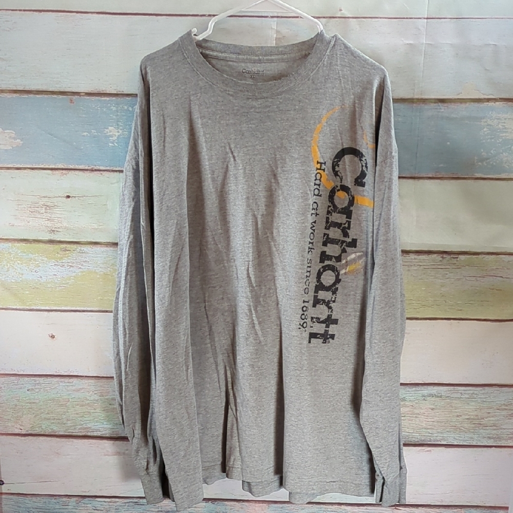 Carhartt Gray Long Sleeve Logo Shirt with Yellow Accent